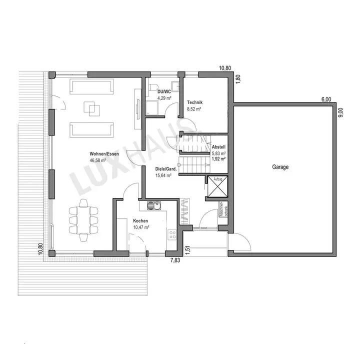 Stadtvilla-Grundriss mit Aufzug