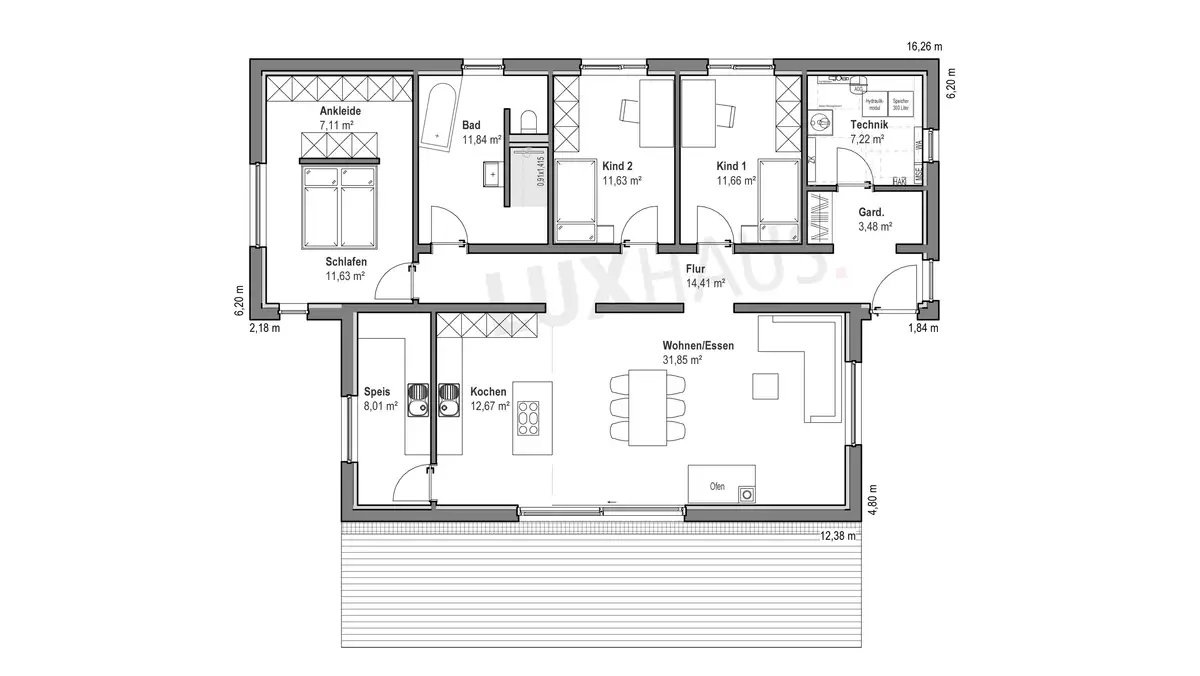 Bungalow-Grundriss mit 135m² Wohnfläche