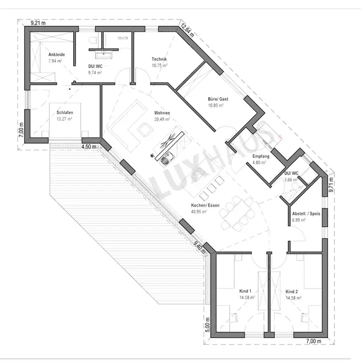 Grundriss Bungalow 150 m² mit Garage
