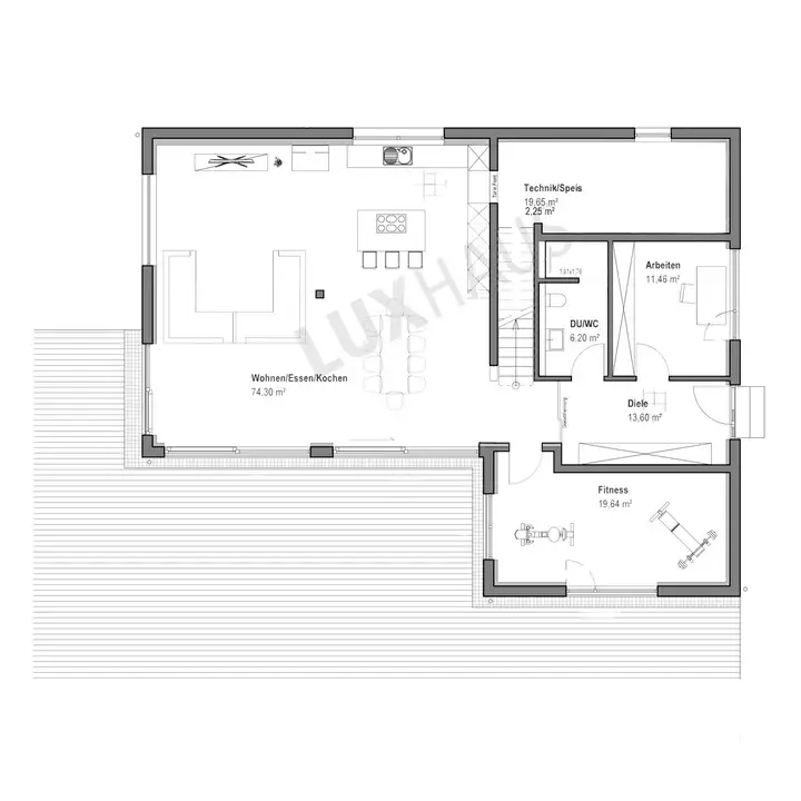 Zweigeschossiges Haus mit Walmdach