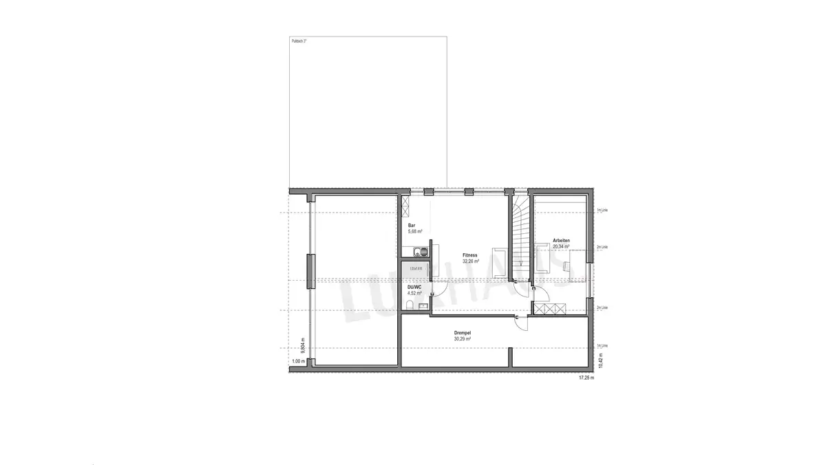 Obergeschoss-Grundriss mit Hobbyraum, Gäste-WC und Büro mit der Möglichkeit der Umnutzung als Einliegerwohnung - Satteldach modern 203 von LUXHAUS