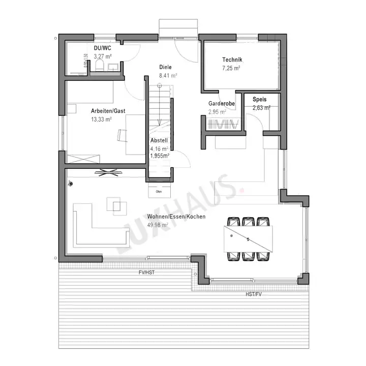 Walmdachhaus mit Anbau